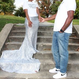 Long maxi sequin silver skirt.